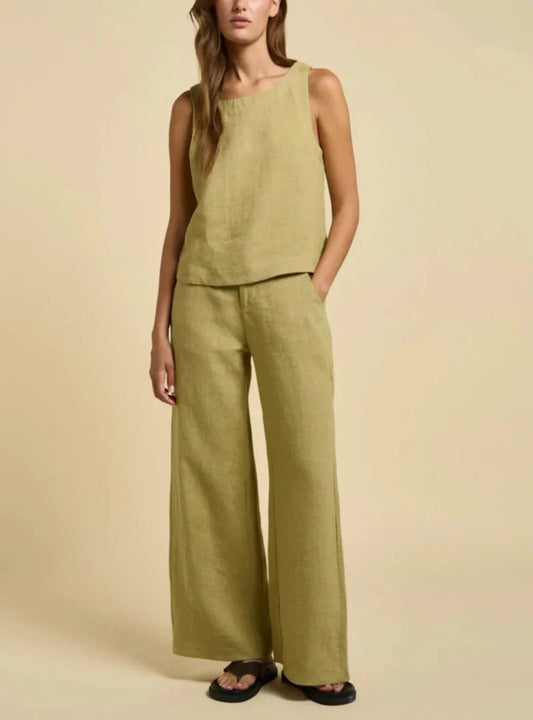 Little Lies Della Linen Pants - Pistachio