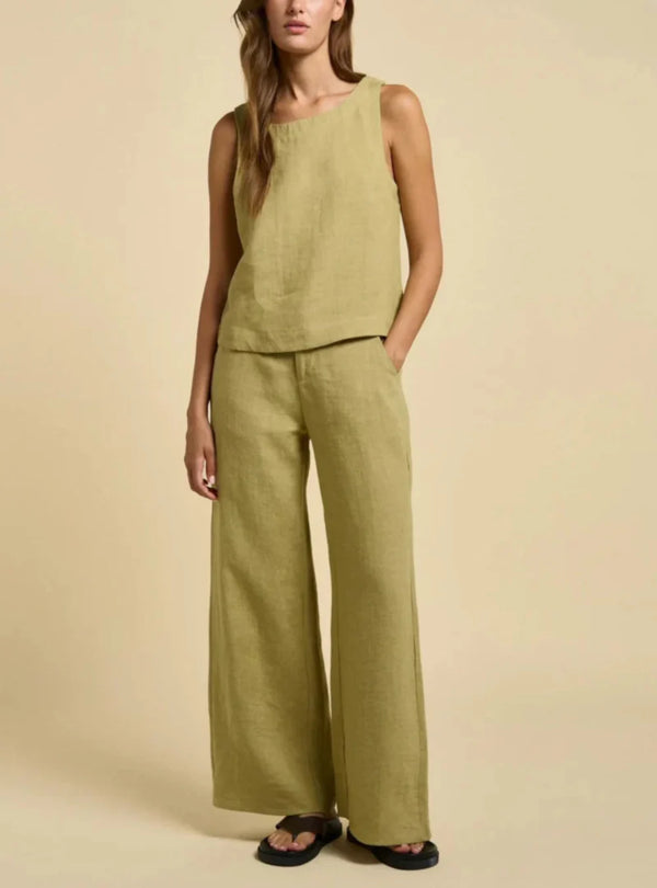 Little Lies Della Linen Pants - Pistachio