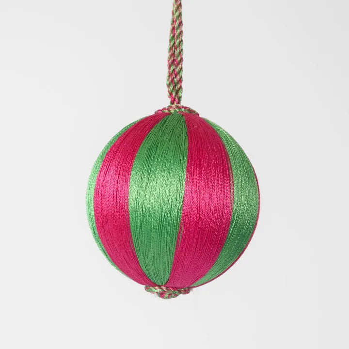 Vixen & Velvet Silk Stripe Bauble Small Pink & Green