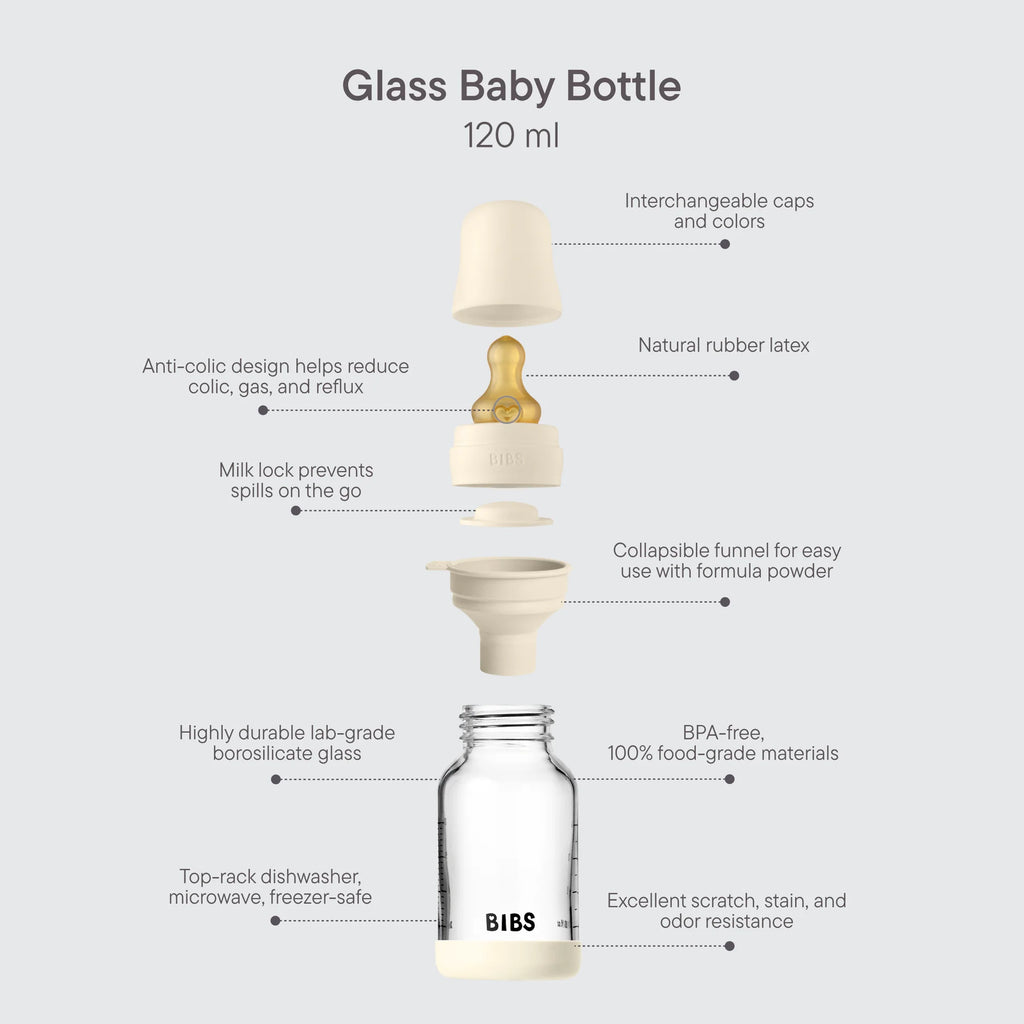 Bibs Baby Glass Bottle Set 120ml Latex - Assorted