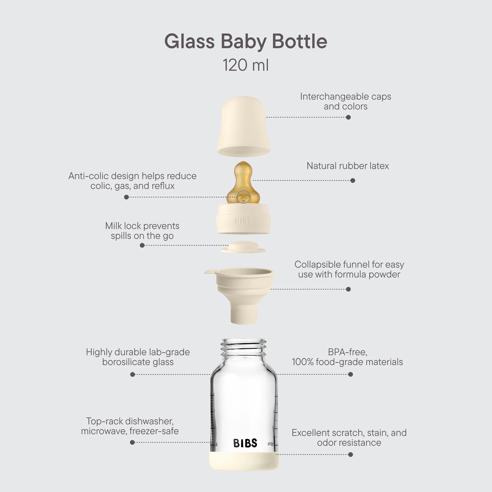 Bibs Baby Glass Bottle Set 120ml Latex - Assorted