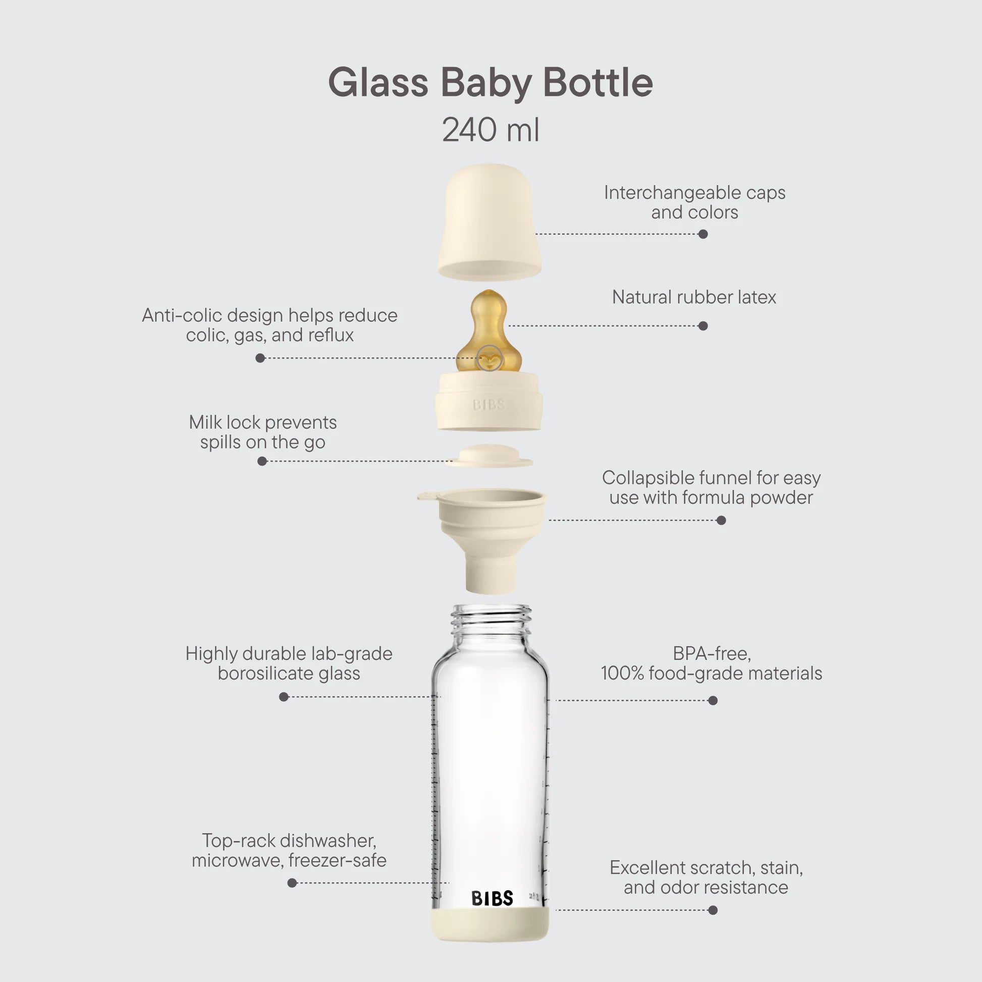 Bibs Baby Glass Bottle Set 240ml Latex- Assorted