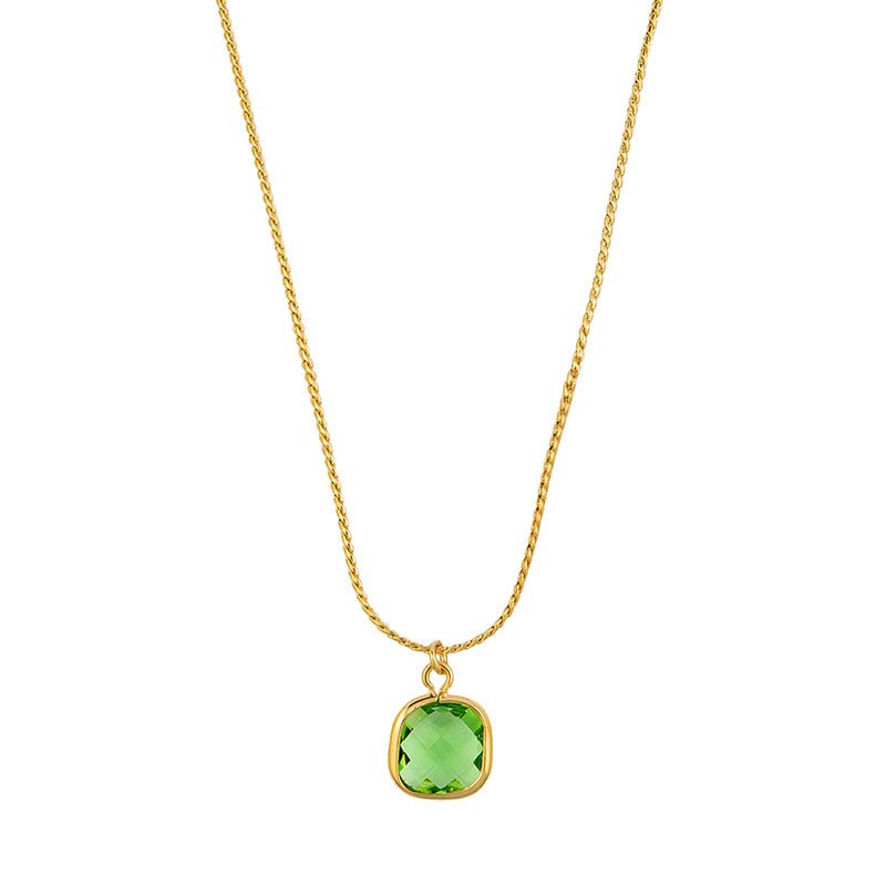 Tiger Tree Green Apple Square Crystal Pendant Necklace