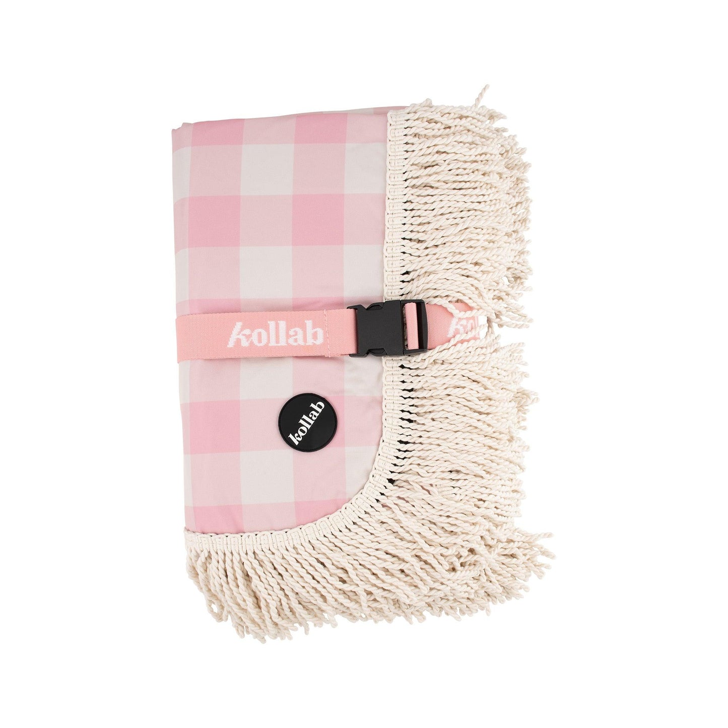 Kollab- Fringed Medium Picnic Mat- Candy Pink Check