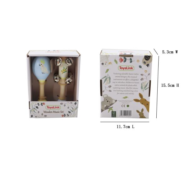 ToysLink - Wooden Cockatoo Maraca & Wattle Jingle Musical Set