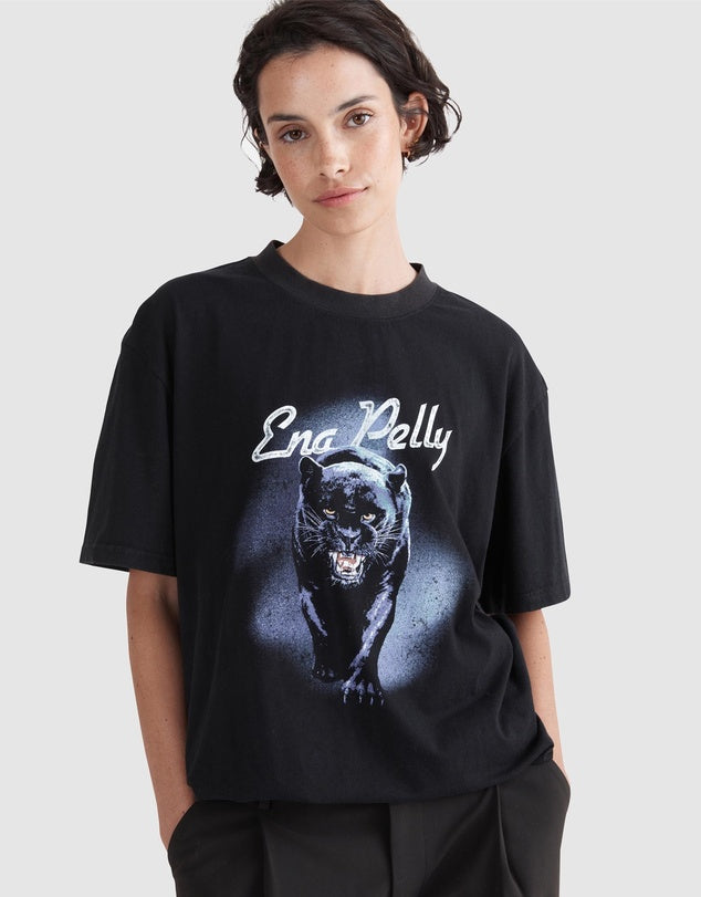 Ena Pelly  Panther Oversized Tee Washed Black