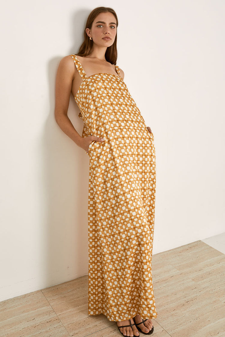 MON RENN LUMEN MAXI DRESS - GOLDEN CHECK