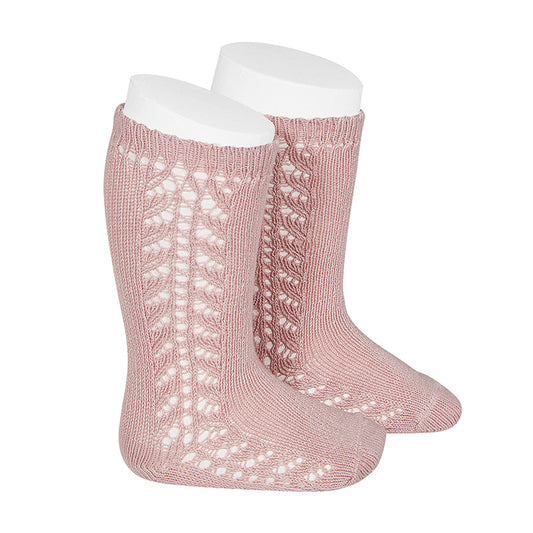 Cóndor- Side Openwork Knee-High Warm Socks- Pale Pink