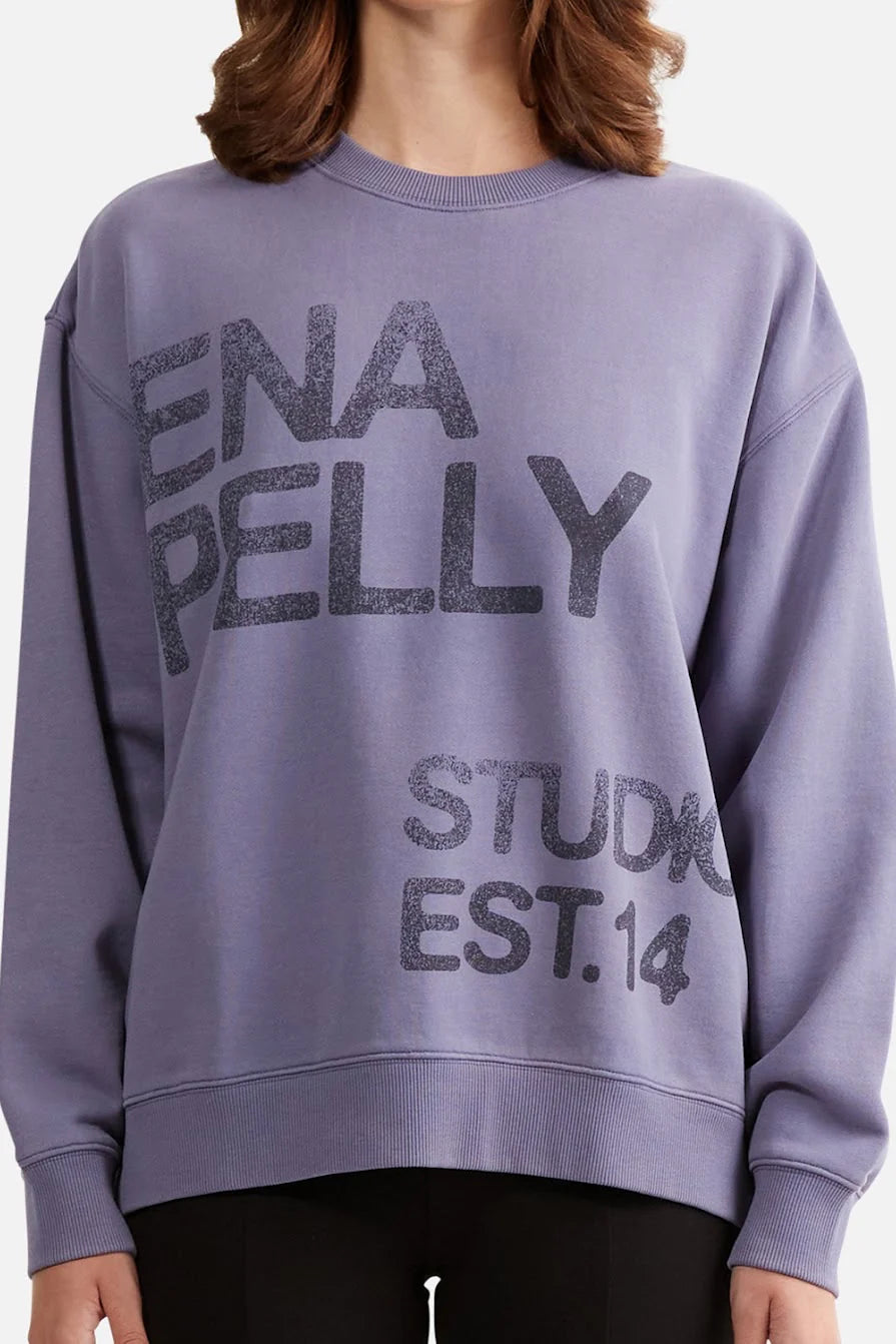 Ena Pelly Lola Oversized Sweater Stamped Logo Dark Iris