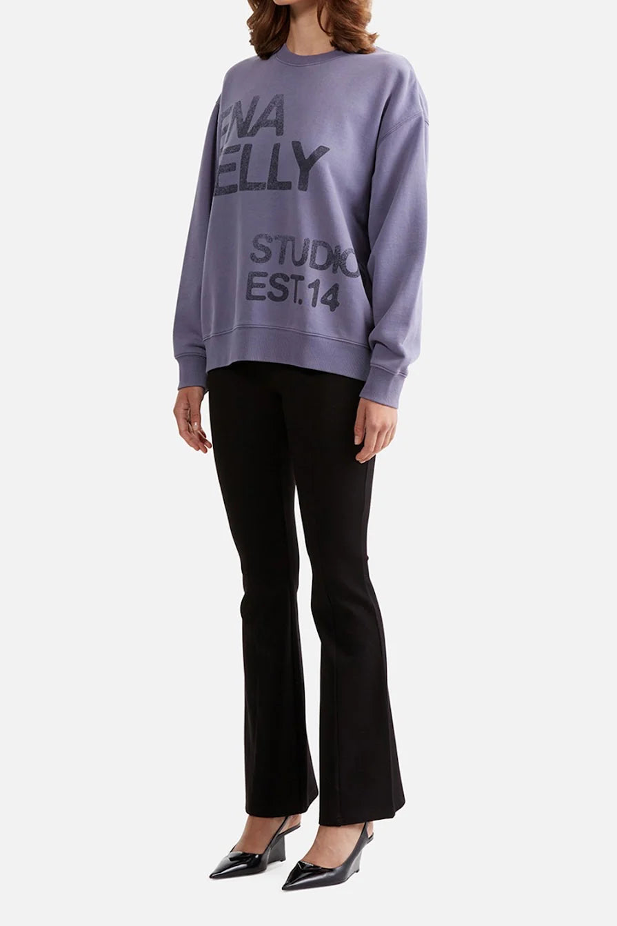 Ena Pelly Lola Oversized Sweater Stamped Logo Dark Iris