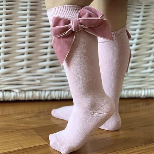 Cóndor- Side Velvet Bow Knee-High Socks Pale Pink