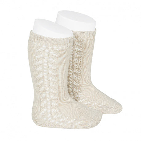 Cóndor- Side Openwork Knee-High Warm Socks- Linen