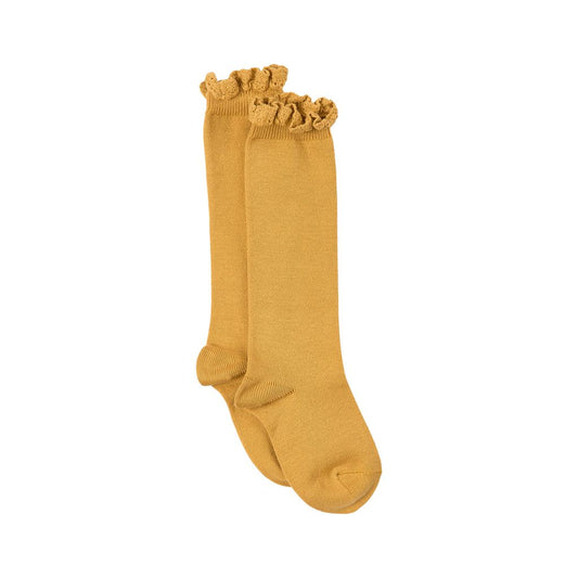 Cóndor- Knee Socks With Lace Edging- Mustard