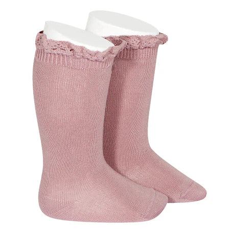 Cóndor- Knee Socks With Lace Edging- Tamarisk