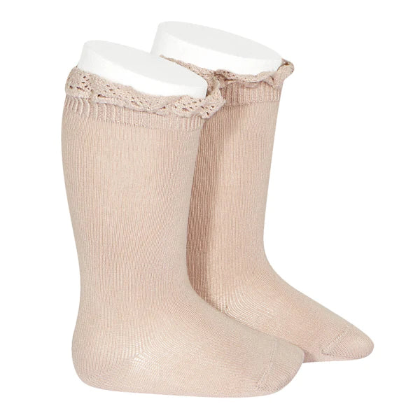 Cóndor- Knee Socks With Lace Edging- Old Rose