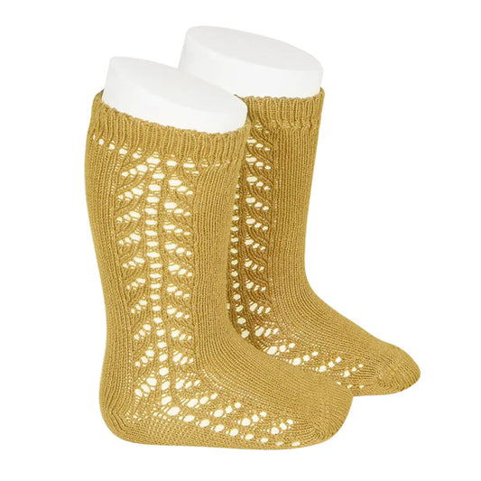 Cóndor- Side Openwork Knee-High Warm Socks- Mustard