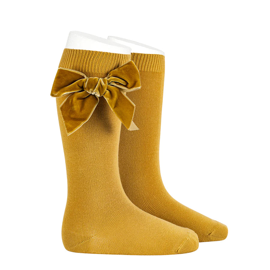 Cóndor- Side Velvet Bow Knee-High Socks Mustard