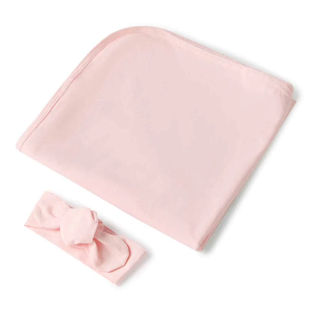 Snuggle Hunny Organic Jersey Wrap & Topknot Set - Baby Pink