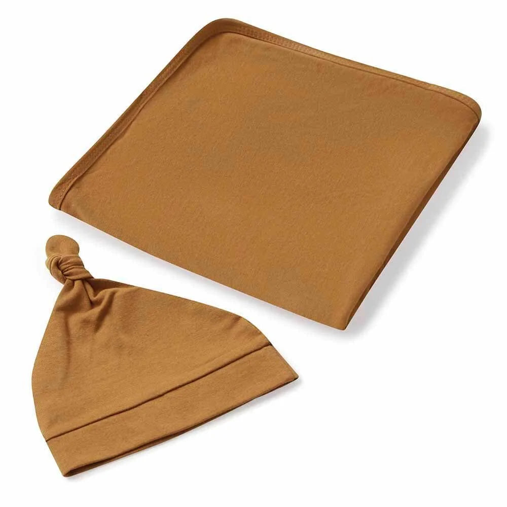Snuggle Hunny Bronze Organic Jersey Wrap & Beanie Set