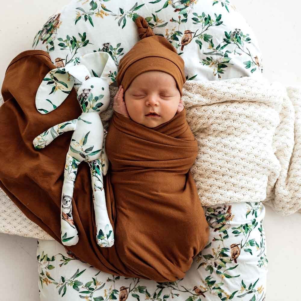 Snuggle Hunny Bronze Organic Jersey Wrap & Beanie Set