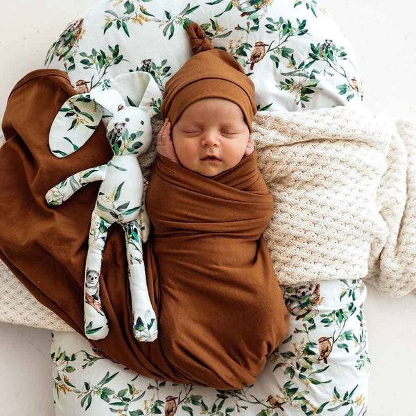 Snuggle Hunny Bronze Organic Jersey Wrap & Beanie Set
