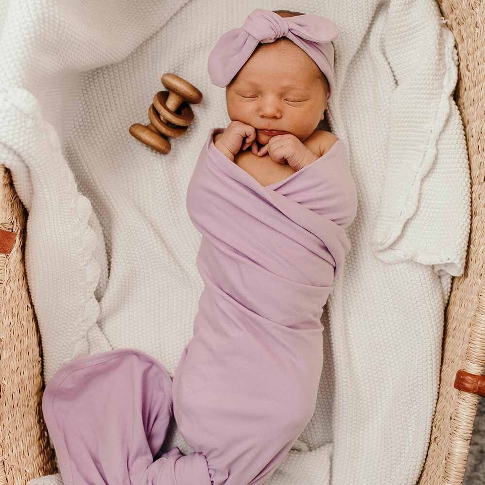 Snuggle Hunny Lilac Organic Jersey Wrap & Topknot Set