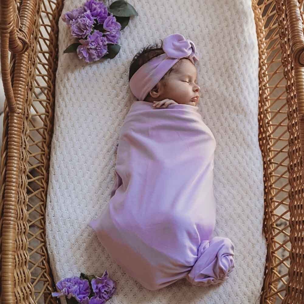 Snuggle Hunny Lilac Organic Jersey Wrap & Topknot Set