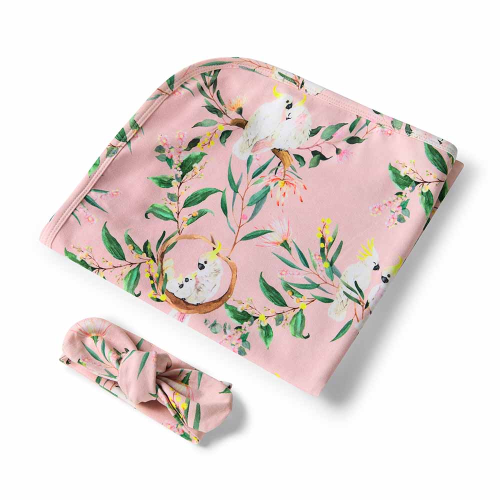 Snuggle Hunny Cockatoo Organic Jersey Wrap & Topknot Set