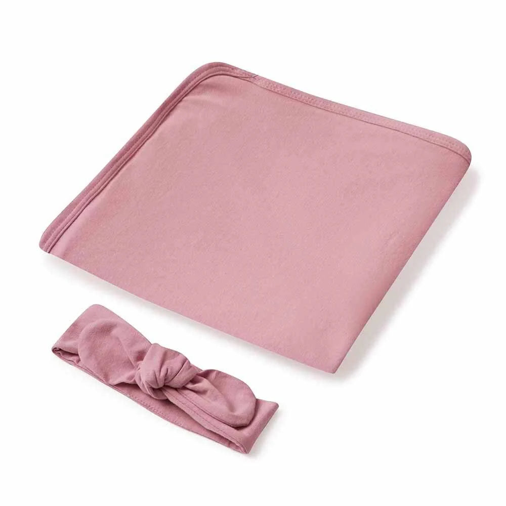 Snuggle Hunny Jewel Pink Organic Jersey Wrap & Topknot Set