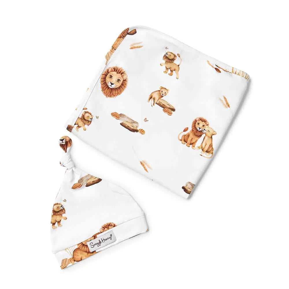 Snuggle Hunny Lion Organic Jersey Wrap & Beanie Set