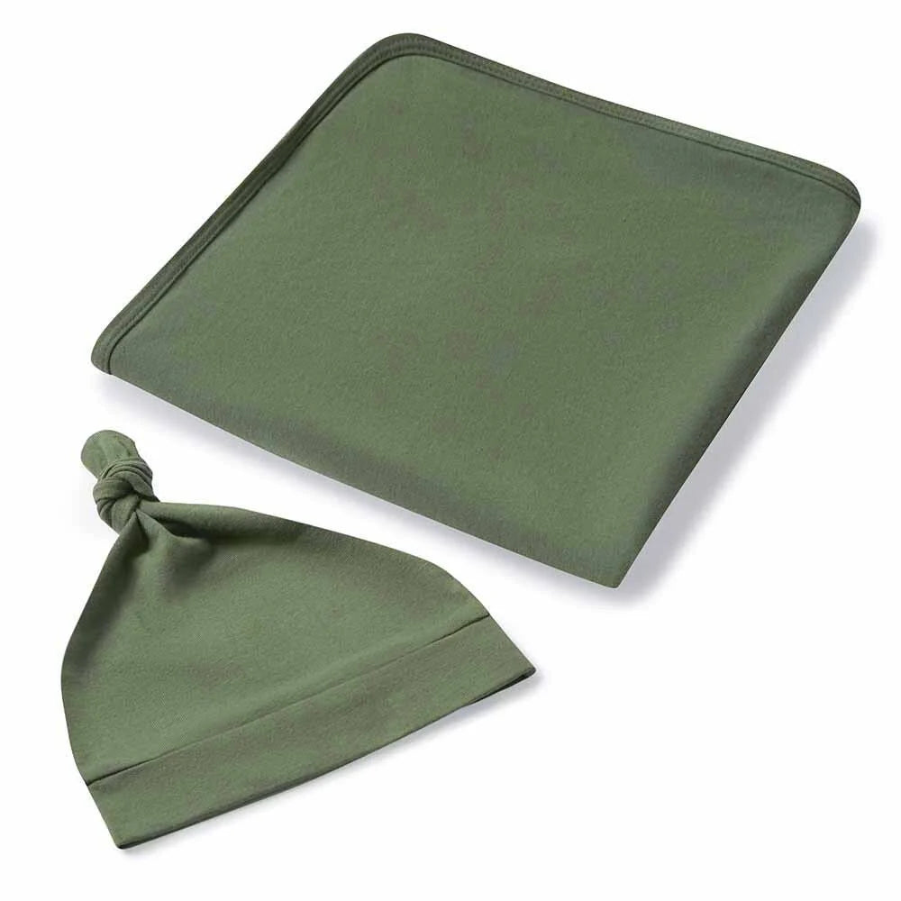 Snuggle Hunny Olive Organic Jersey Wrap & Beanie Set