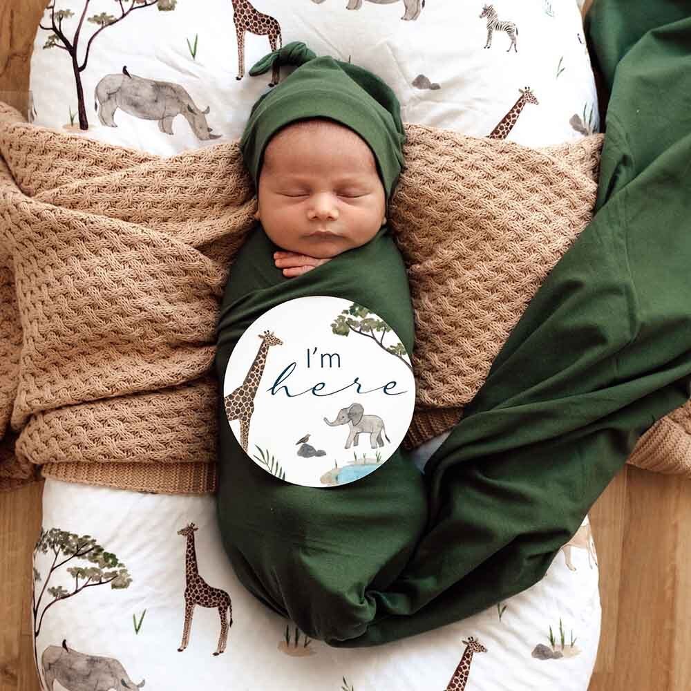 Snuggle Hunny Olive Organic Jersey Wrap & Beanie Set