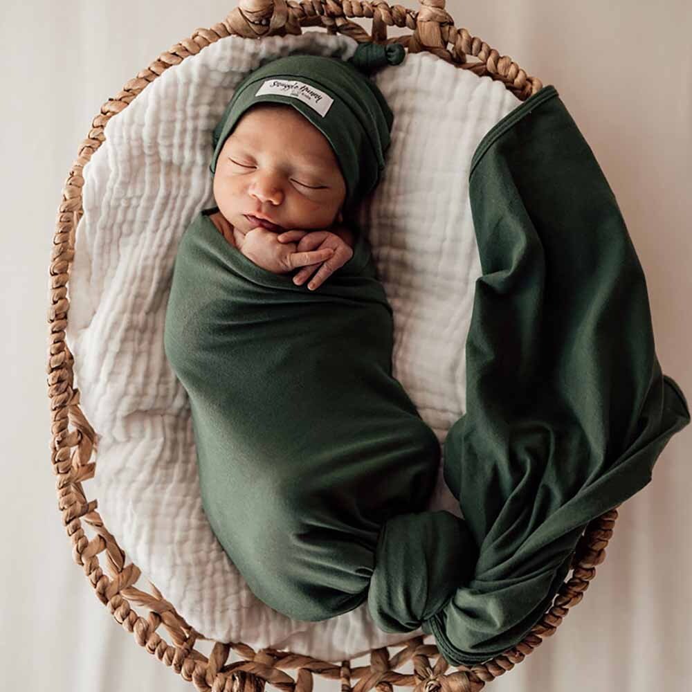 Snuggle Hunny Olive Organic Jersey Wrap & Beanie Set