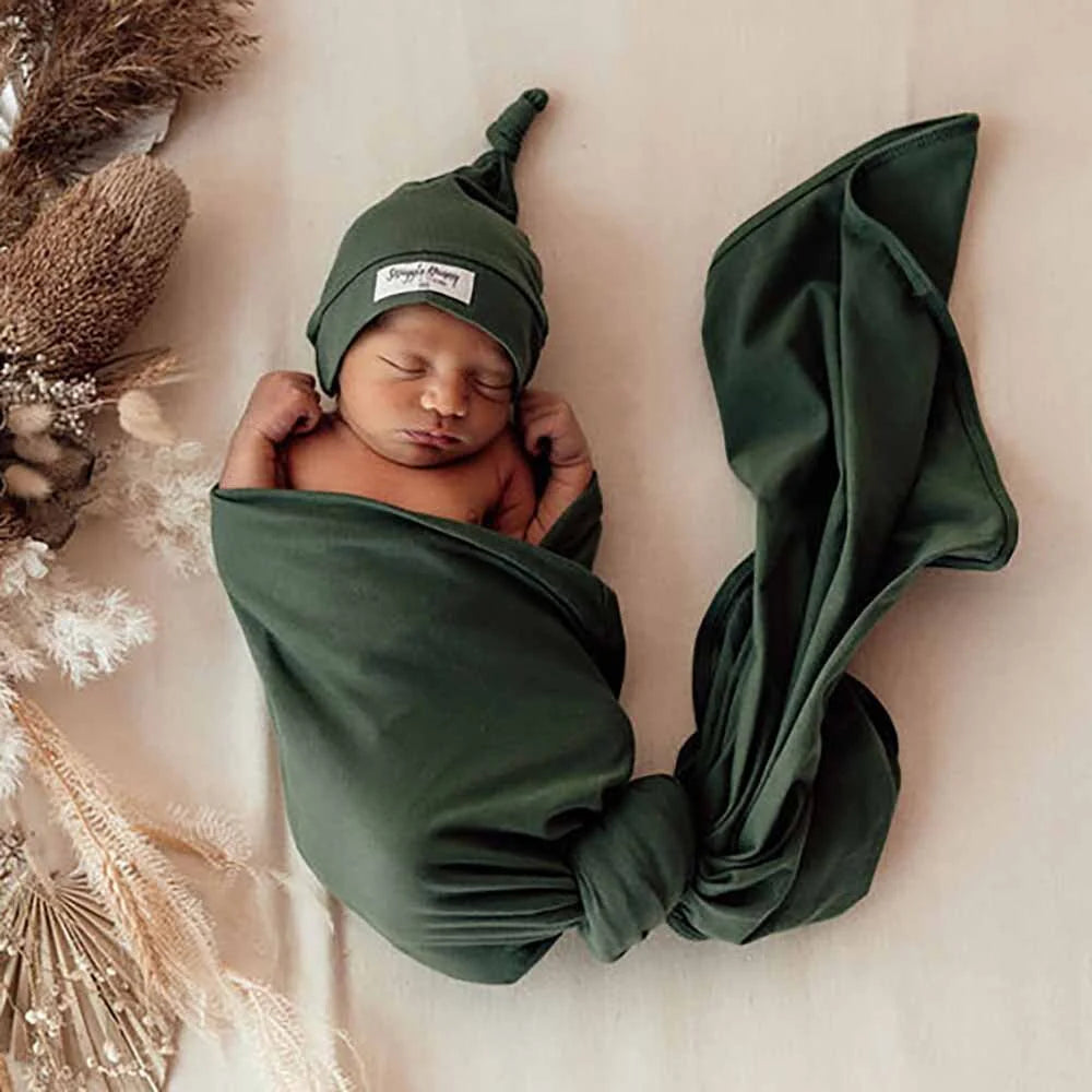 Snuggle Hunny Olive Organic Jersey Wrap & Beanie Set