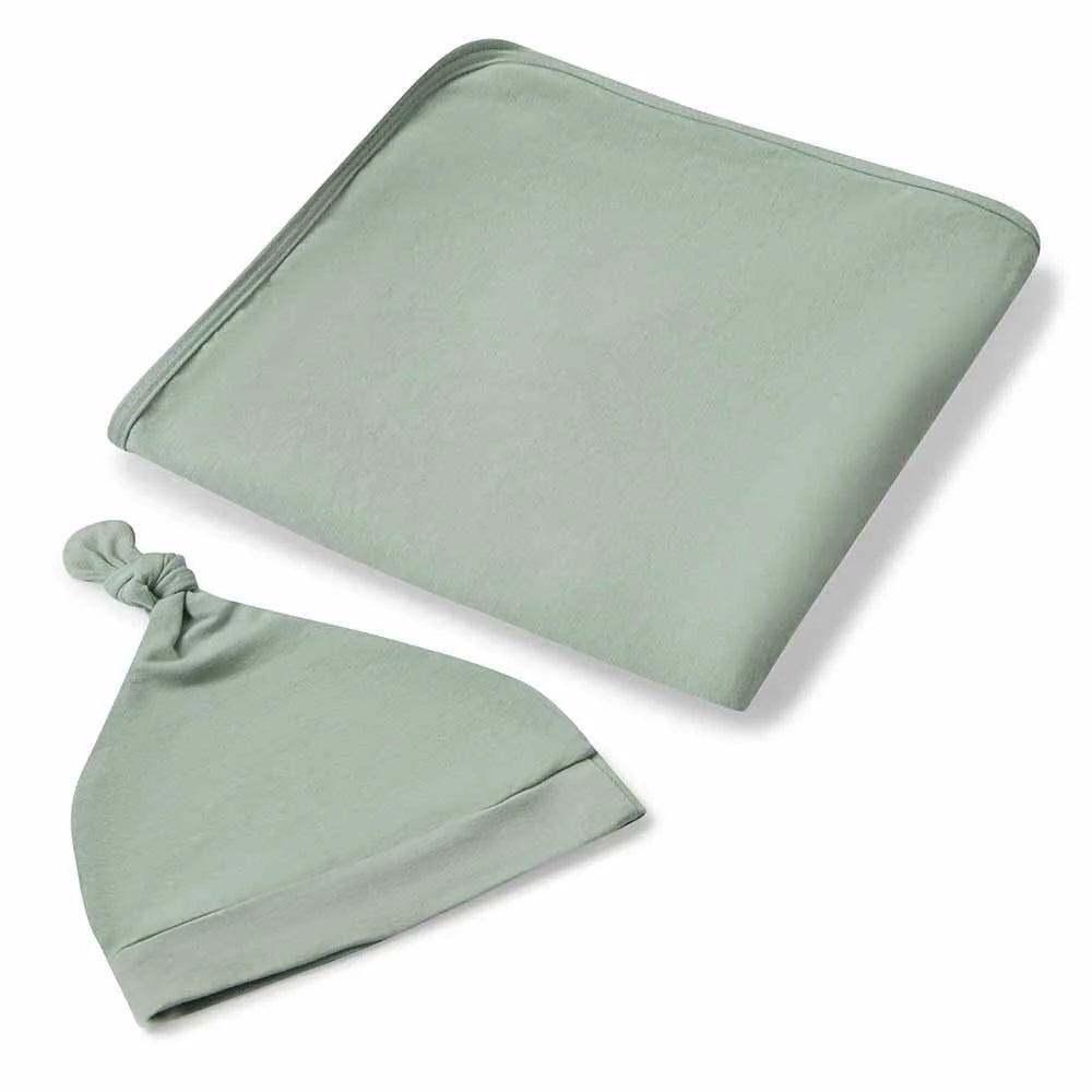 Snuggle Hunny Sage Organic Jersey Wrap & Beanie Set
