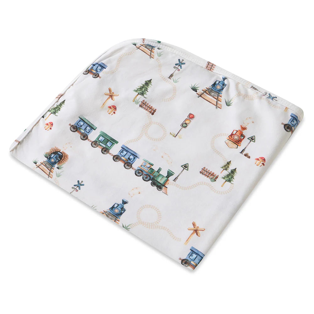 Snuggle Hunny Trains Organic Jersey Wrap & Beanie Set