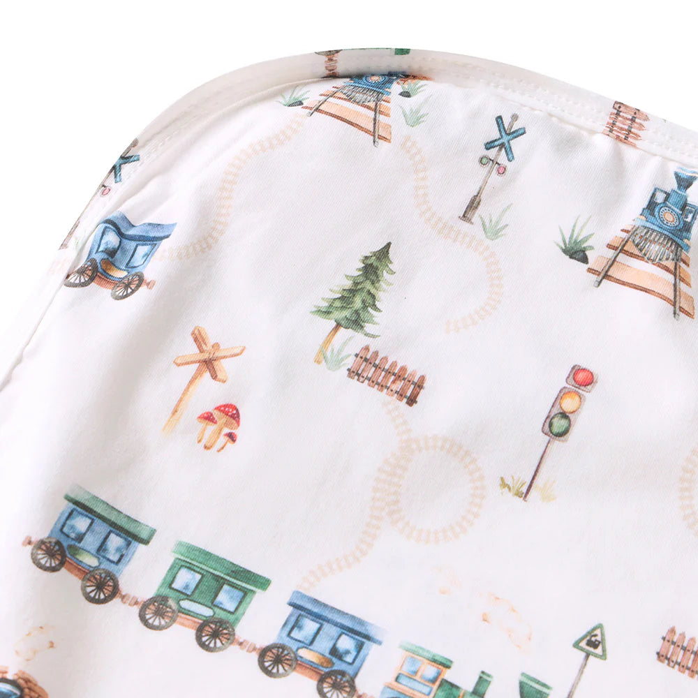 Snuggle Hunny Trains Organic Jersey Wrap & Beanie Set