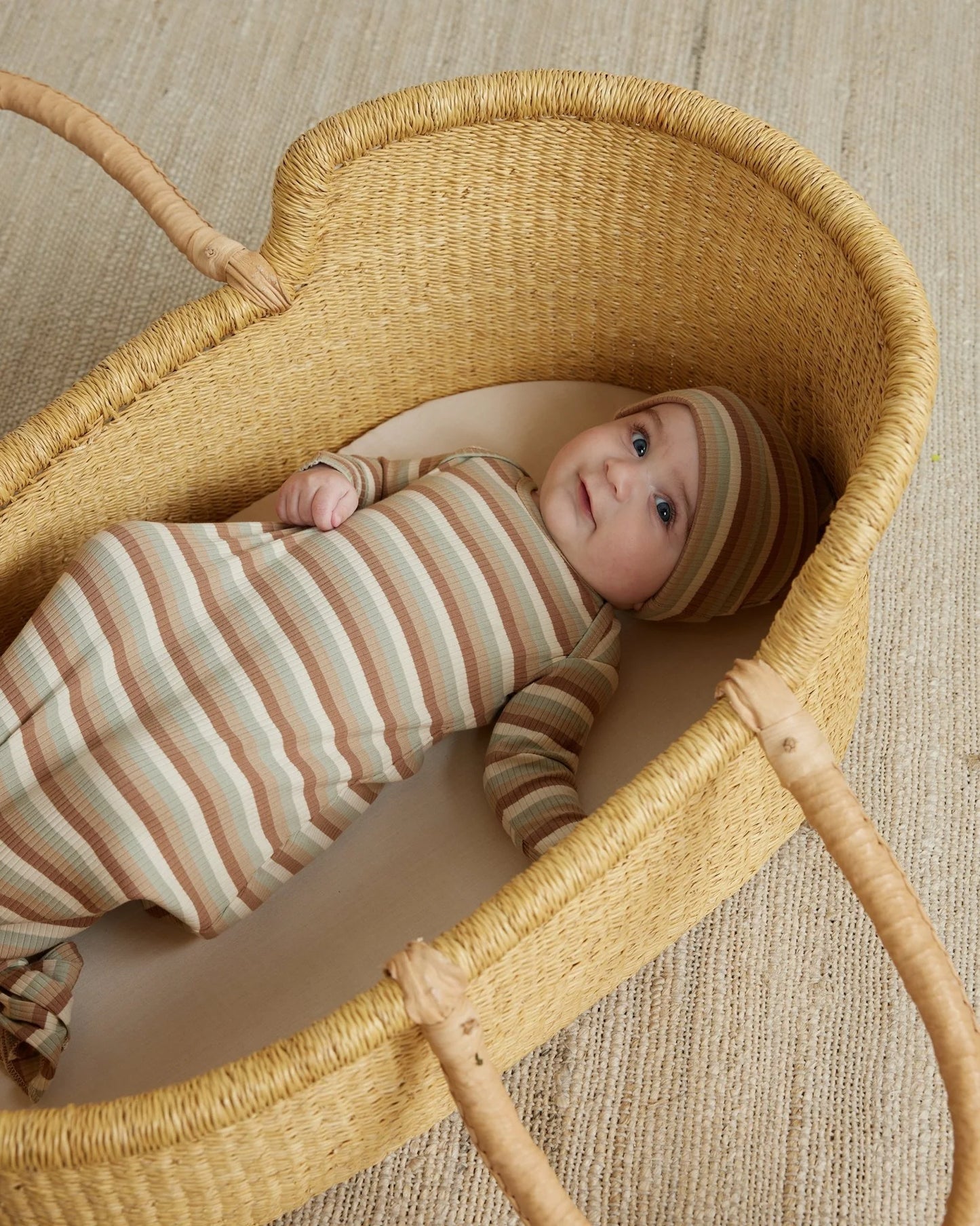 Quincy Mae knotted baby gown & hat set | summer stripe