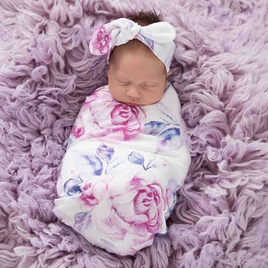 Snuggle Hunny Lilac Skies Organic Snuggle Swaddle & Topknot Set