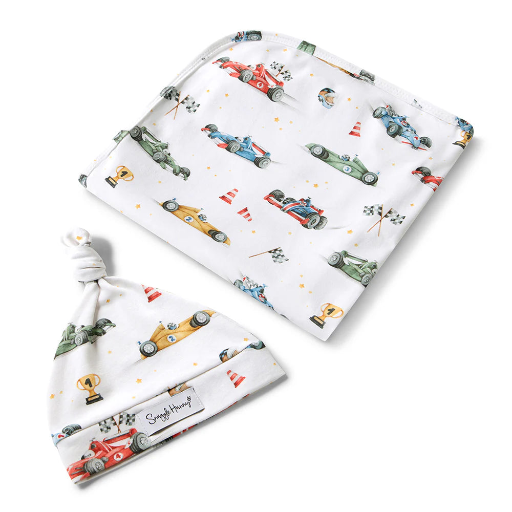 Snuggle Hunny Little Racers Organic Jersey Wrap & Beanie Set