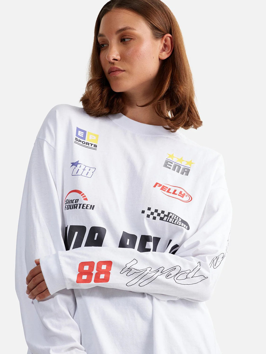 Ena Pelly Mixed Long Sleeve Tee White