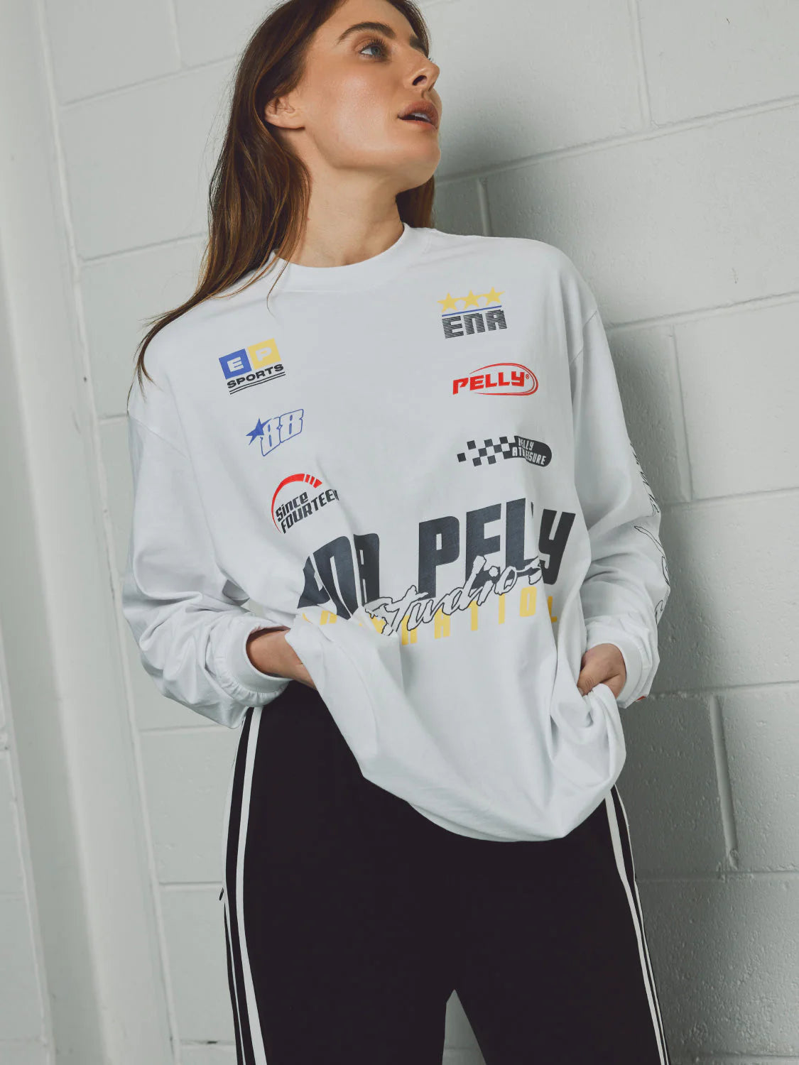 Ena Pelly Mixed Long Sleeve Tee White