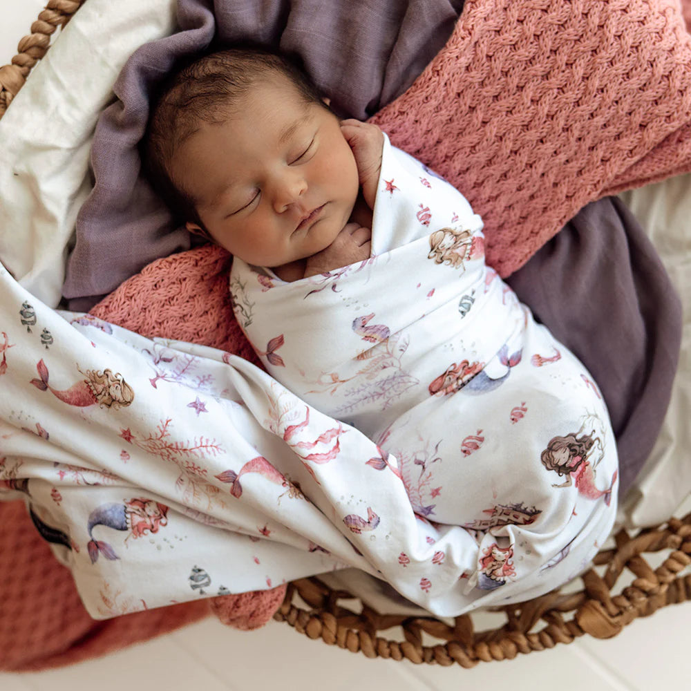 Snuggle Hunny - Organic Jersey Wrap & Topknot Set - Mermaid