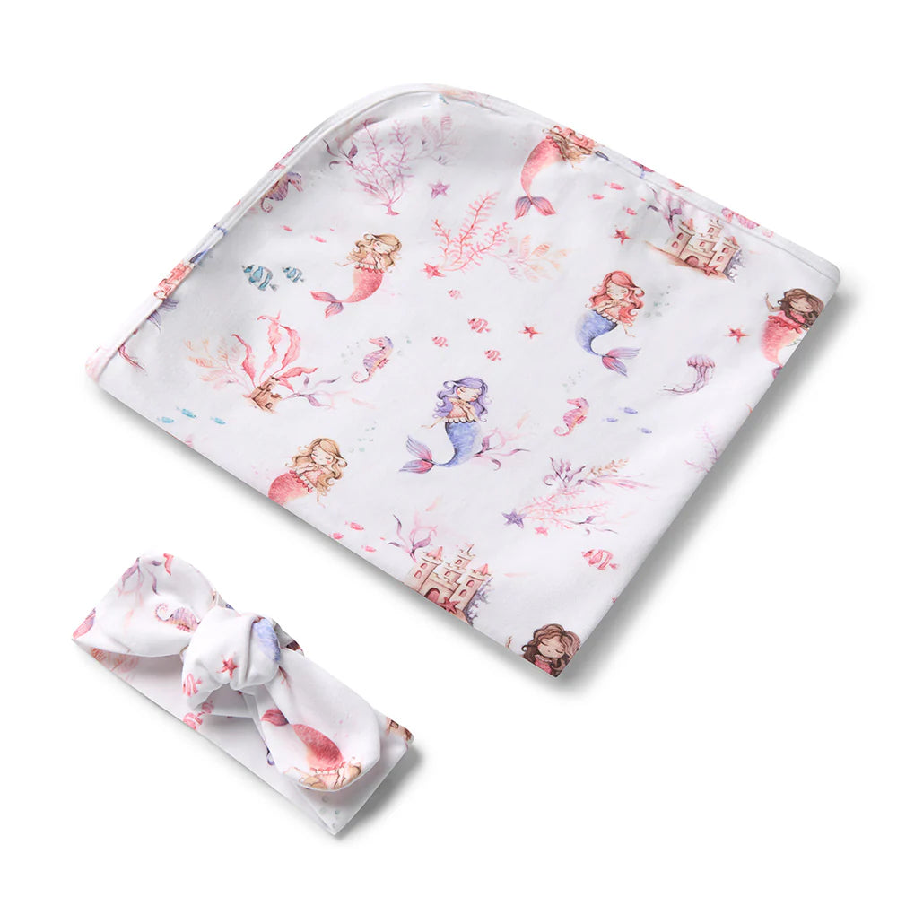 Snuggle Hunny - Organic Jersey Wrap & Topknot Set - Mermaid