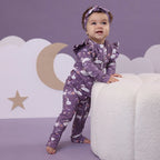Snuggle Hunny Midnight Swan Organic Snugglesuit Convertible Romper with Frill