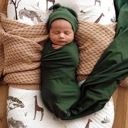 Snuggle Hunny Olive Organic Jersey Wrap & Beanie Set