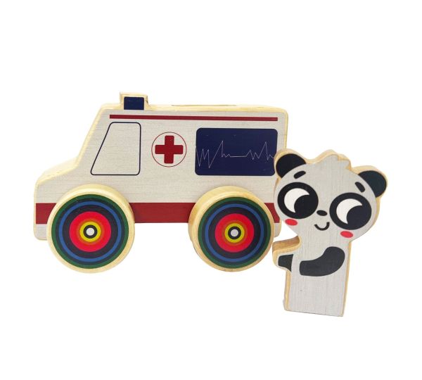 ToysLink - Wooden Mini Wheelie Emergency VehIcles With Animals - Assorted