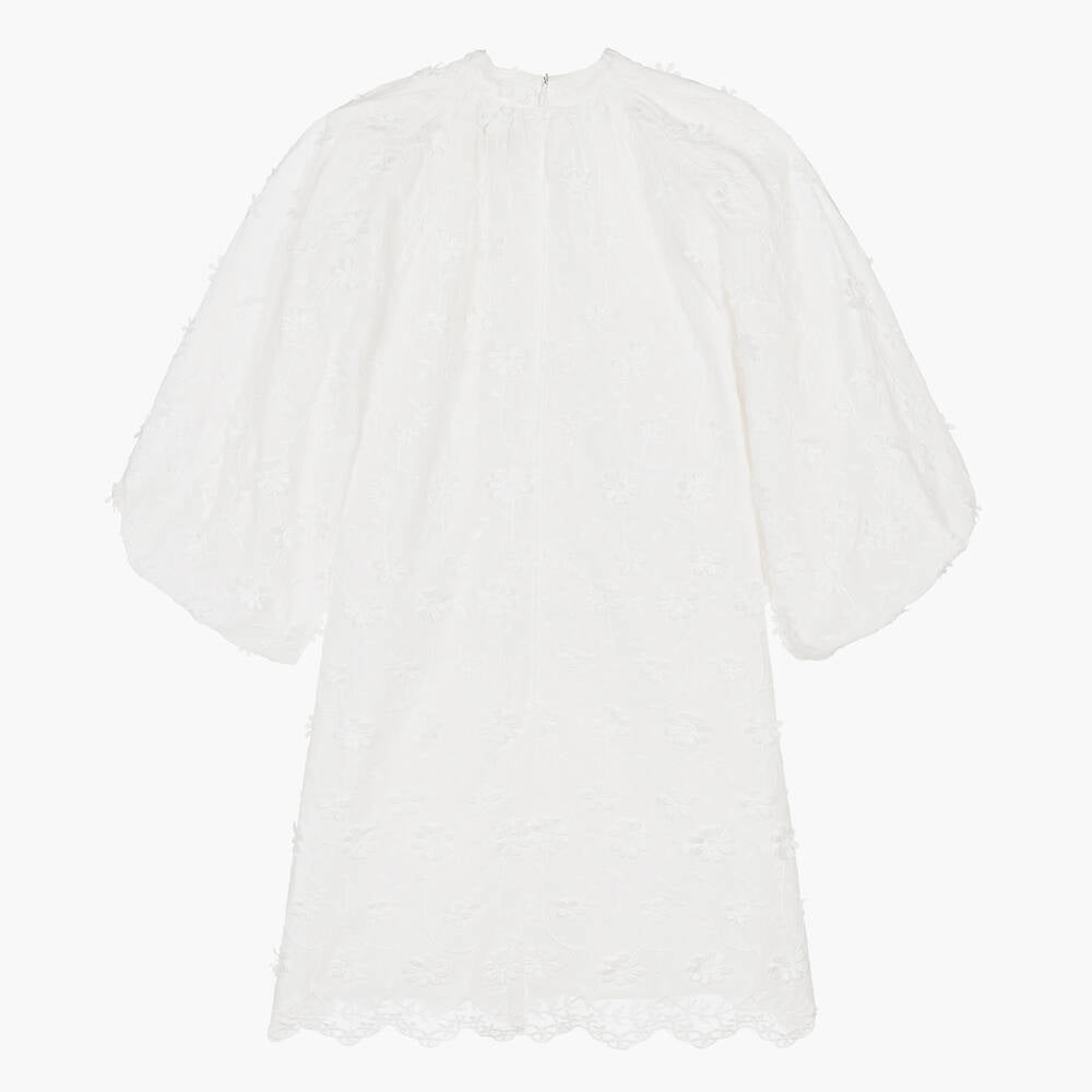 Petite Amalie White Applique Voile Bow Dress