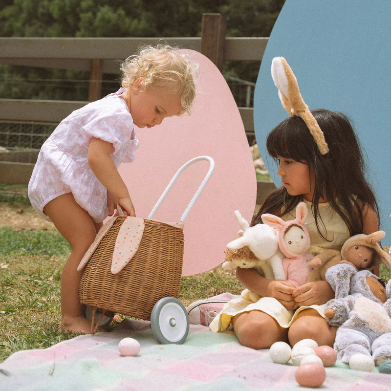 Olli Ella Rattan Bunny Luggy With Lining Assorted