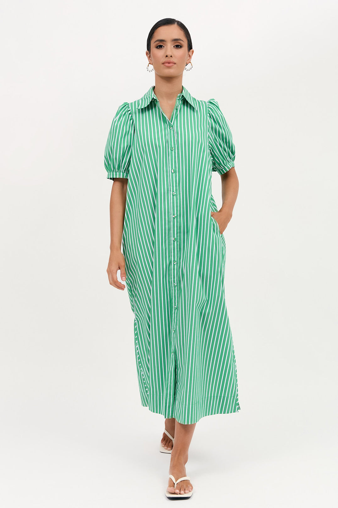 Adorne- Louise Poplin Stripe Shirt Dress